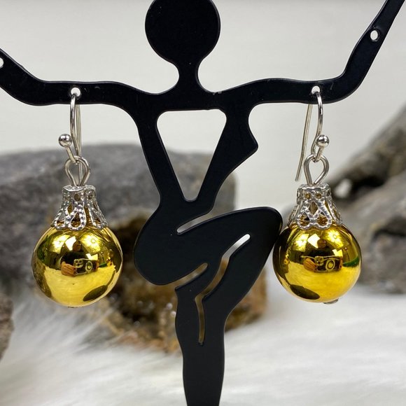 Gold Tone Ornament Dangle Earrings - Picture 2 of 4